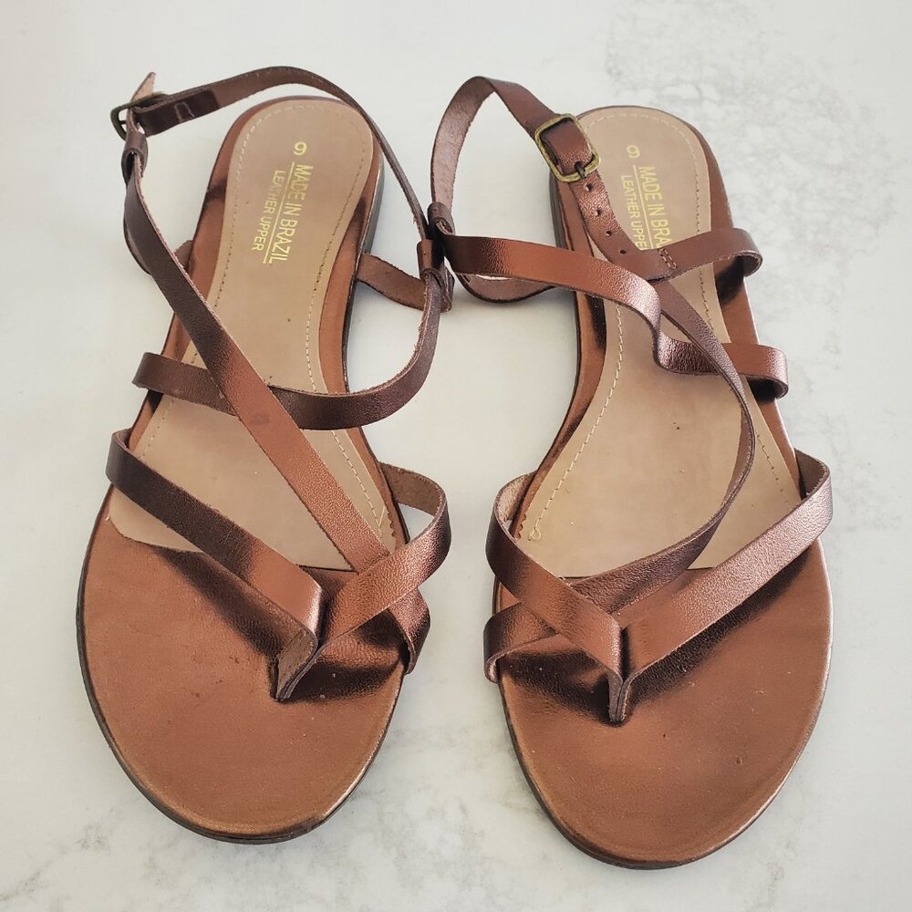 Bronze/Brown Strappy Leather Sandals made in Brazil size 9